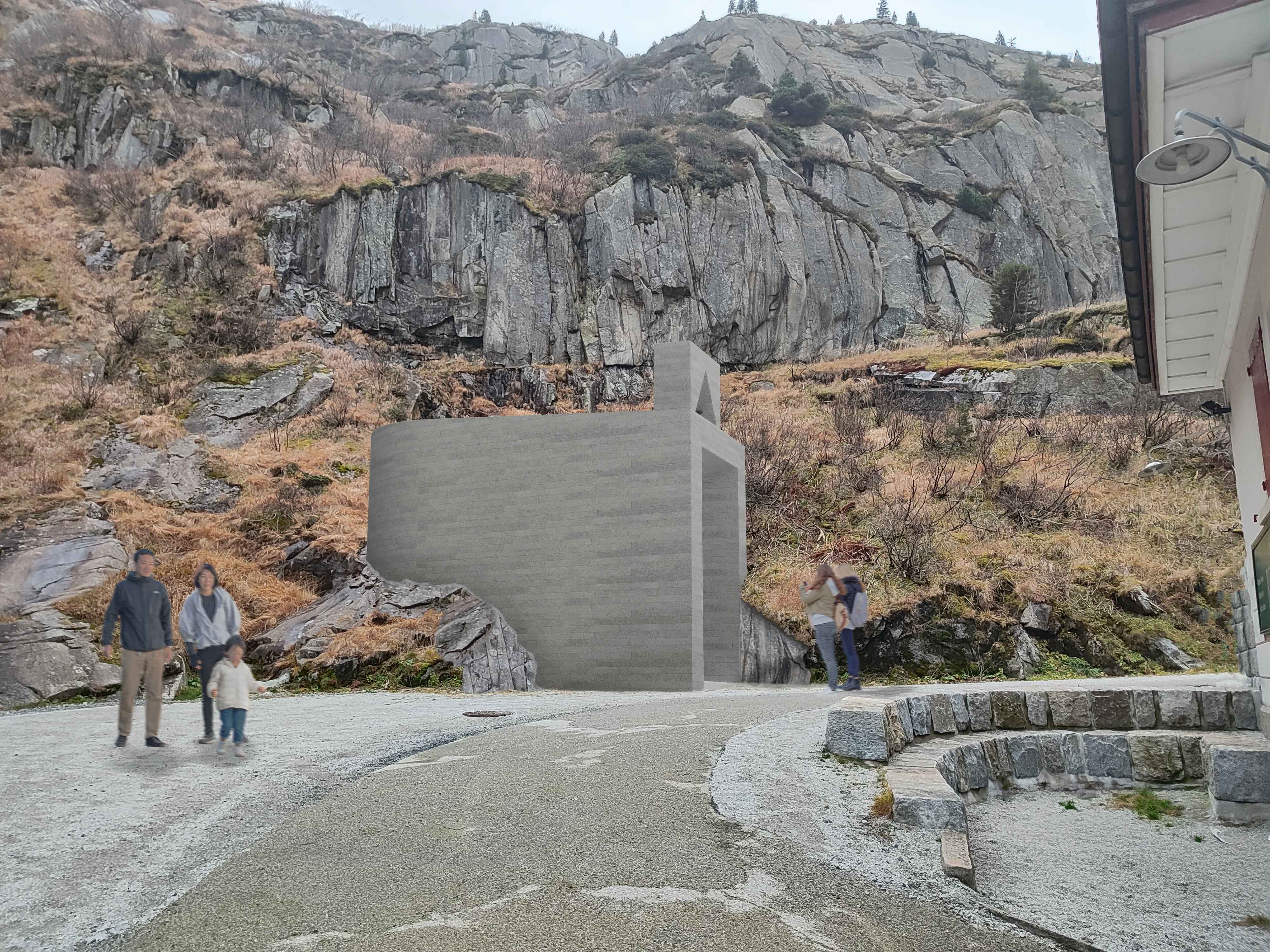 Wayside-Chapel at Devil`s Bridge in Alps alternate view