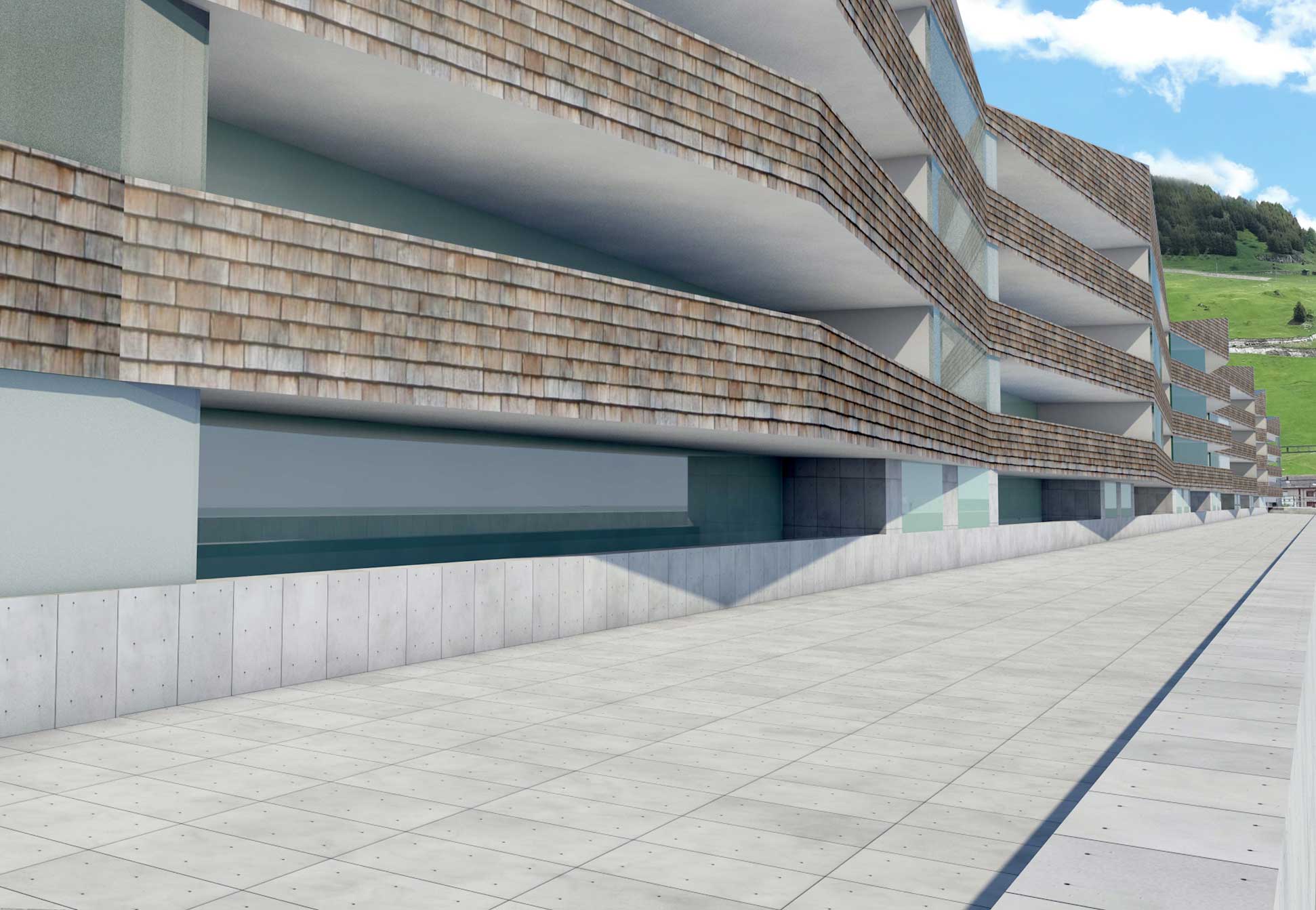 Residential building and railway station "Bahnhof Andermatt". alternate view