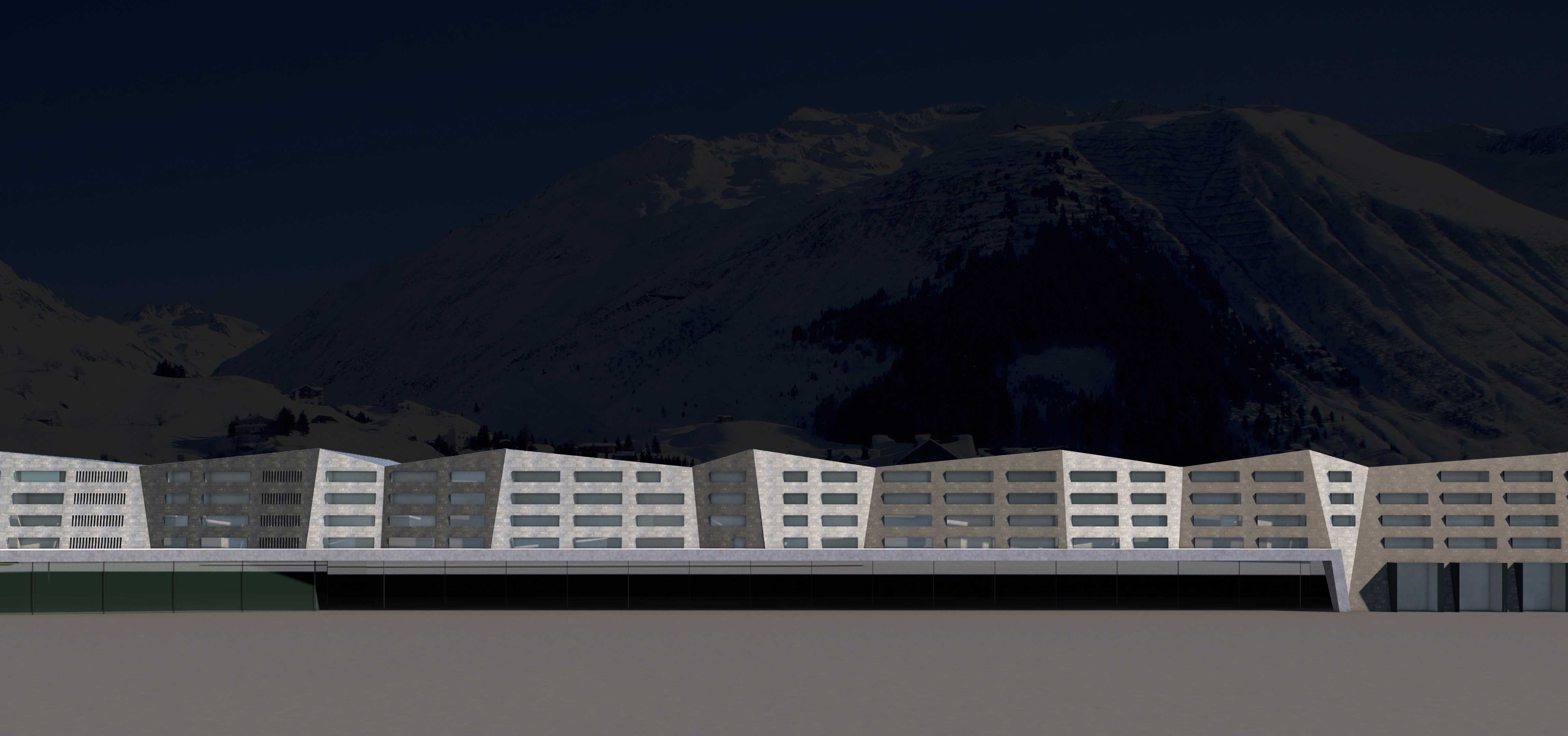 Residential building and railway station "Bahnhof Andermatt". alternate view
